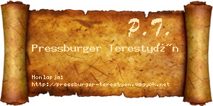 Pressburger Terestyén névjegykártya